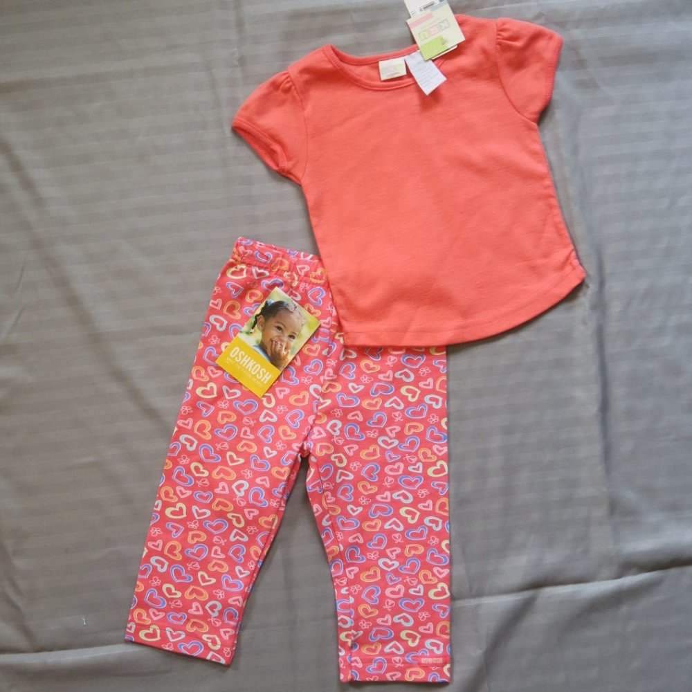 OshKosh Girls Hearts & Ladybugs Leggings w/KRU Matching Tee  Size 12 Months NWTs